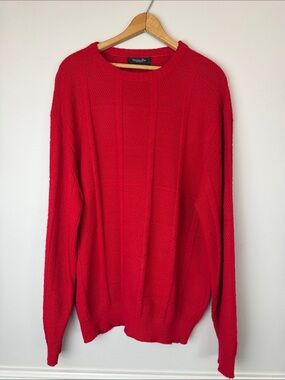 Vintage Christian Dior Monsieur Red Textured Knit Sweater XL Made in USA 90s
